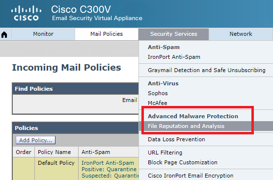 Cisco Advanced Malware Protection (AMP) for Email Gateway